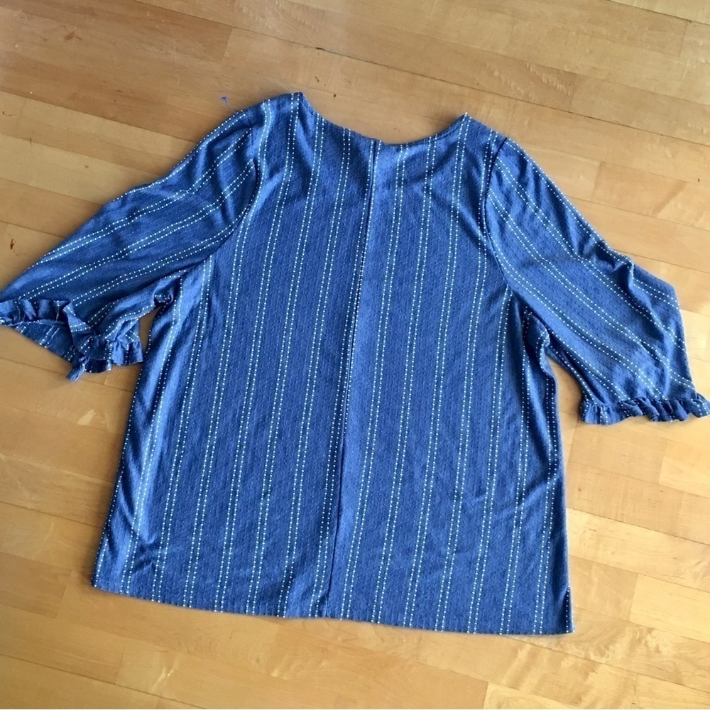 W5 Striped Top, Three Quarter Ruffle Sleeve, Blue, White, Size 3X - Picture 5 of 17